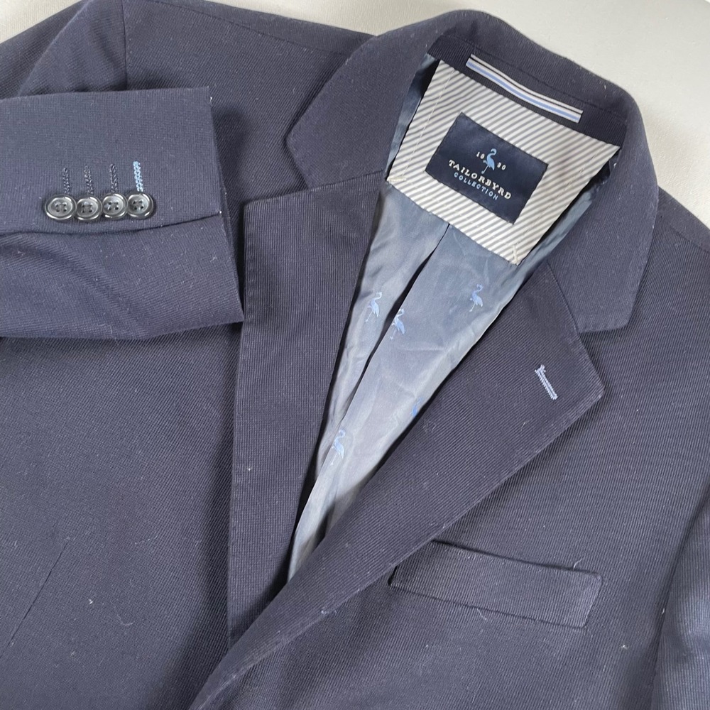 Tailorbyrd Collection Men's Navy Blazer‎ 38R Knit Stretch Fabric Suit Jacket